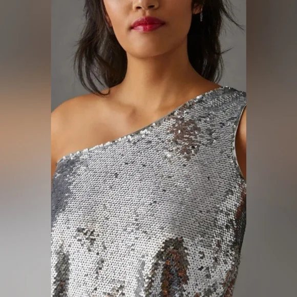 NWT MAEVE Anthropologie One-shoulder Sequin Dress - Picture 8 of 9
